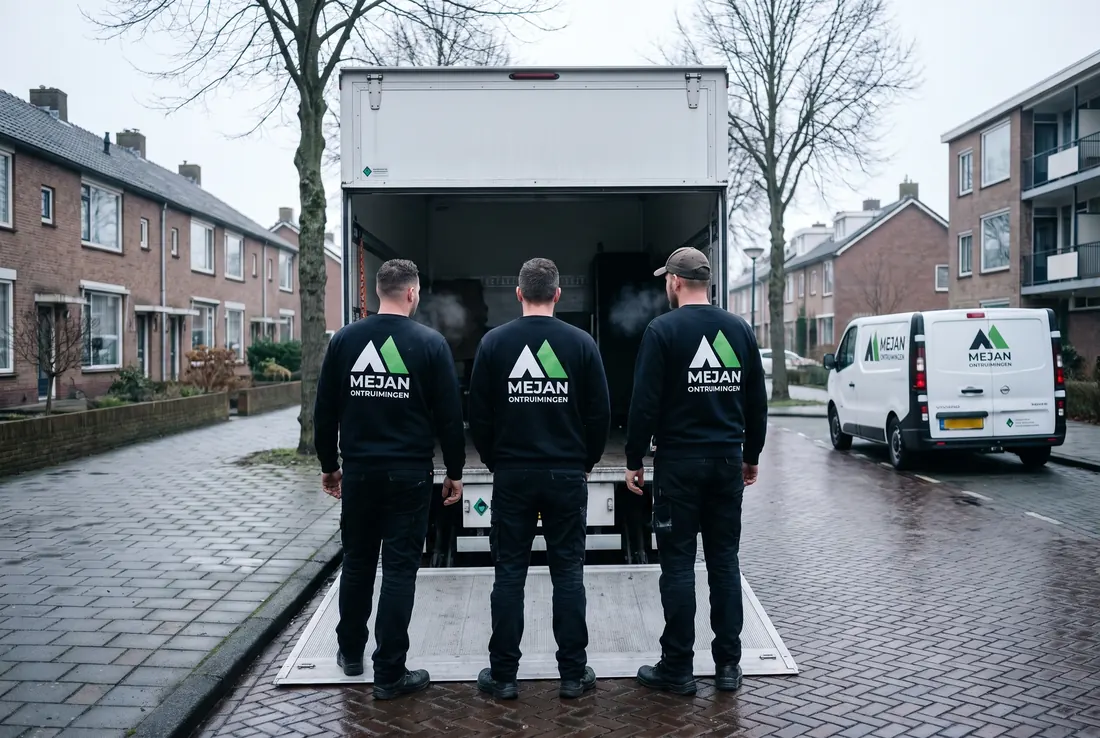 Het team van Mejan Ontruimingen staat paraat bij de bakwagen